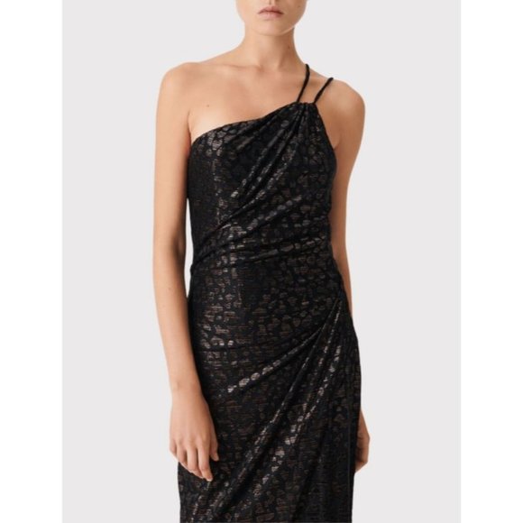IRO NWT Bexly Leopard Metallic Asymmetrical Midi Dress size 44 (US 12) - Picture 3 of 11